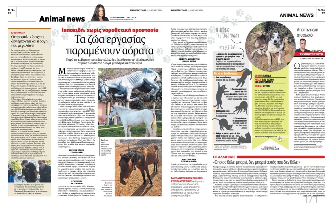 Τα ιπποειδή ζητούν δικαιοσύνη και όχι σιωπή. Χωρίς σαφές θεσμικό πλαίσιο και κανόνες ευζωίας δεν μπορούμε να τα προστατεύσουμε. Ευχαριστούμε <a href="/StamatinaSs/">Stamatina Stamatakou</a> που φιλοξένησε τις απόψεις μας. Αξιότιμε <a href="/PrimeministerGR/">Prime Minister GR</a> από εσάς εξαρτάται η προστασία τους   #animalsrights #τανεα