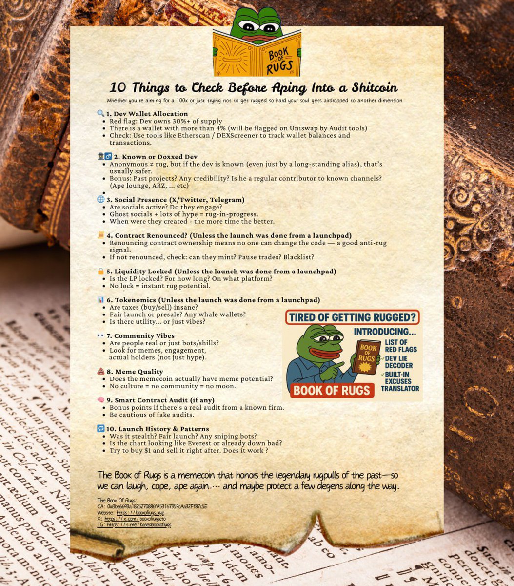 k050991's tweet photo. Help us build the book & utility tools G
“Book of Rugs” CTO, 1st Deployed across all chains. We want to be the biggest educator in crypto space for safe trading.
@bookofrugscto 

We are also making our own @github on how to avoid rugs & much more.

From the rugged, by the rugged 💙
0xBbe6693a1825270886fA53167359cAa32Ff87c5E