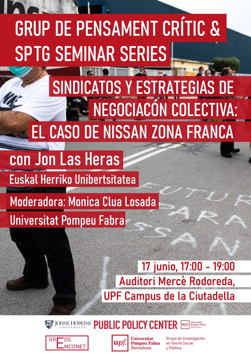 Avui ens trobem a la UPF per aprendre d'una de les lluites sindicals més interessants dels darrers anys a Catalunya. Amb en Jon Las Heras, expert en sindicalisme des de l'economia política crítica.

Us hi esperem 👇