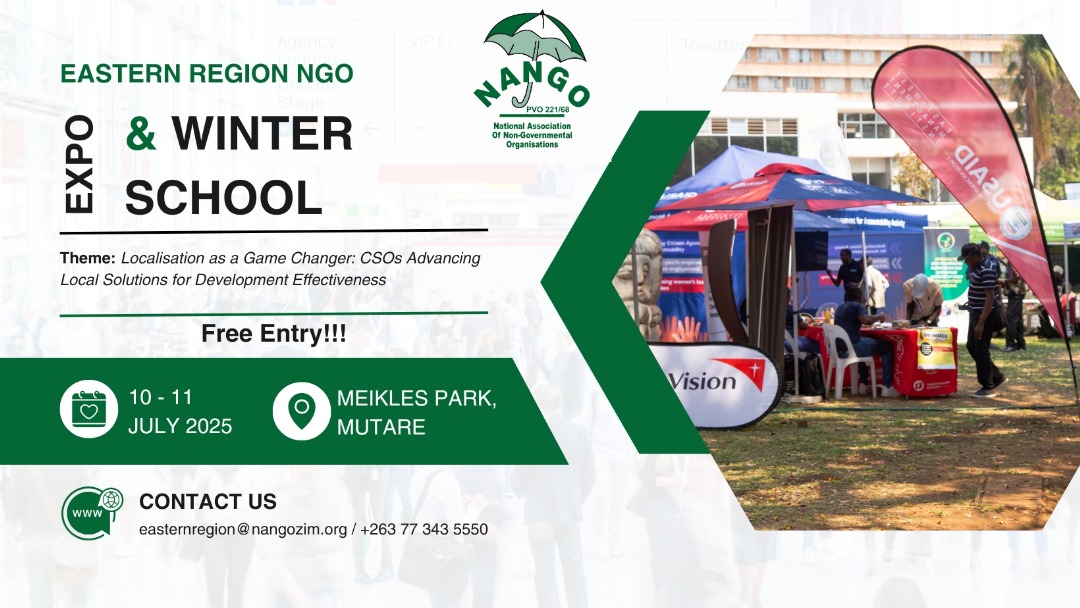 NANGO EASTERN (@nango_eastern) on Twitter photo We are happy to announce that for the first time, the NGO Winter School & Expo has been decentralized to our Eastern Region in Mutare, & it’s our time to shine
Date: 10-11 July
@ Miekles park
<a href="/nangozimbabwe/">NANGO Zimbabwe</a> <a href="/greengovzw1/">Green Governance Trust</a> <a href="/TIZim_info/">Transparency International Zimbabwe</a> <a href="/ZIMCODD1/">ZIMCODD</a> <a href="/DiamondFMZim/">Diamond Fm Zim News</a>
#changingthenarrative We are happy to announce that for the first time, the NGO Winter School & Expo has been decentralized to our Eastern Region in Mutare, & it’s our time to shine
Date: 10-11 July
@ Miekles park
<a href="/nangozimbabwe/">NANGO Zimbabwe</a> <a href="/greengovzw1/">Green Governance Trust</a> <a href="/TIZim_info/">Transparency International Zimbabwe</a> <a href="/ZIMCODD1/">ZIMCODD</a> <a href="/DiamondFMZim/">Diamond Fm Zim News</a>
#changingthenarrative