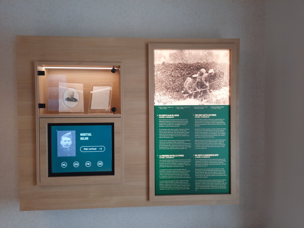 MMP1917's tweet image. In the renewed museum, you'll encounter personal stories of soldiers. Martial Yves Delon's story is one of them. He completed his military service with the 77ème régiment d'infanterie. In November 1914 he received a fatal wound to his head from a shell burst - near Nieuwemolen.
