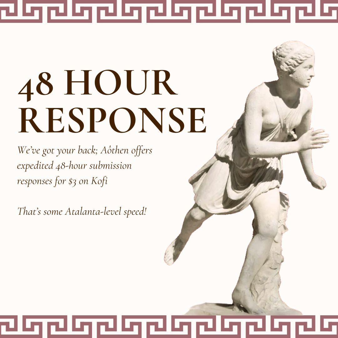 Don't want to wait our 3 week response time? Get an expedited response for just $3 and #support our #magazine! Check the ko-fi on our profile for more info 🧡