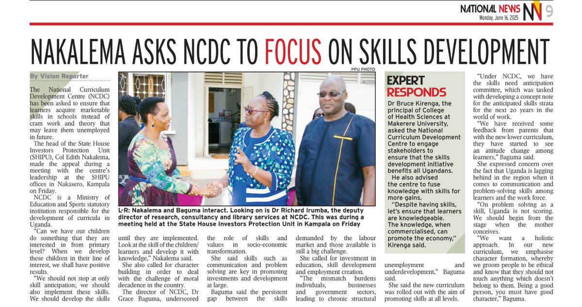 NCDCUg's tweet image. @NCDCUg team led by the Director, Dr Grace K. Baguma and the Deputy Director, Dr Richard Irumba, had the pleasure to interact with @edthnaka, the head of @ShieldInvestors and @brucekirenga, to discuss Uganda’s national skills anticipation agenda. Thank you @newvisionwire