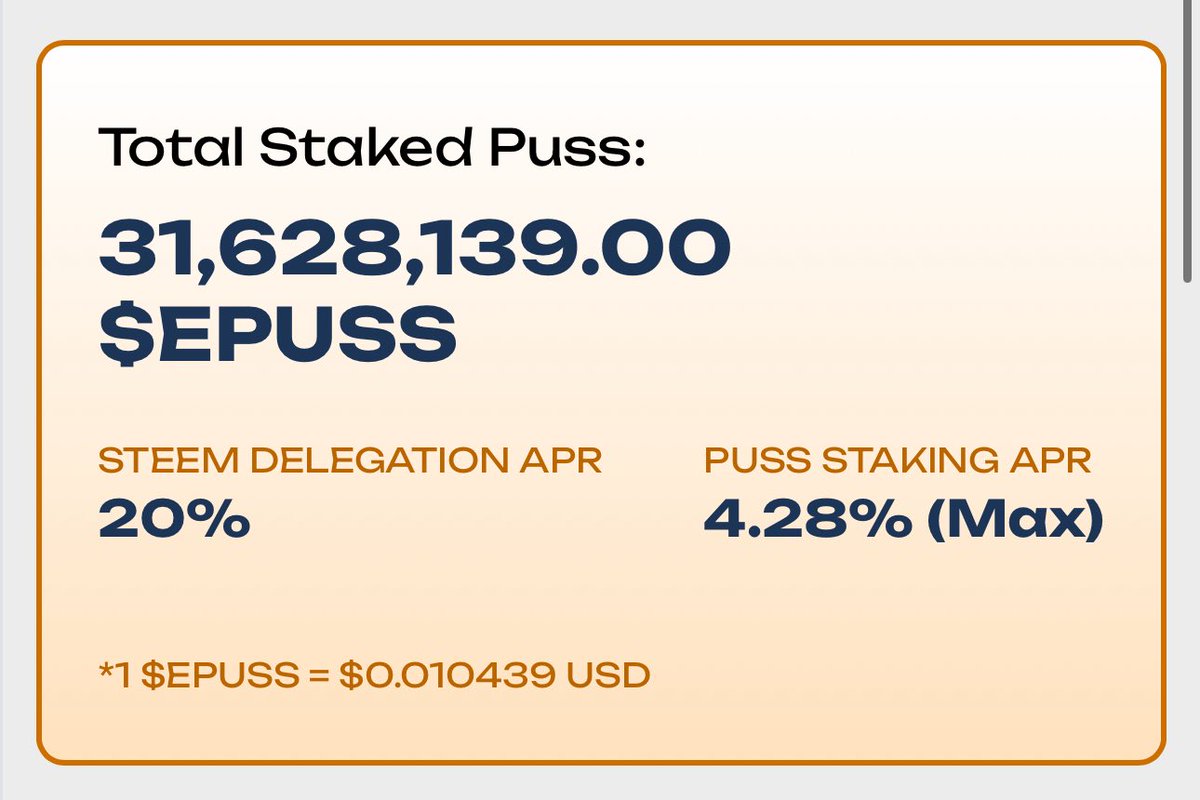 $PUSS Utility - abb-curation.com in Action!
 31,628,139 $EPUSS already staked!
 Steem Delegation APR – 20%
$PUSS Staking APR – up to 4.28%
 $PUSS ecosystem is growing strong with real use-cases!
Are you staking yet? 👀