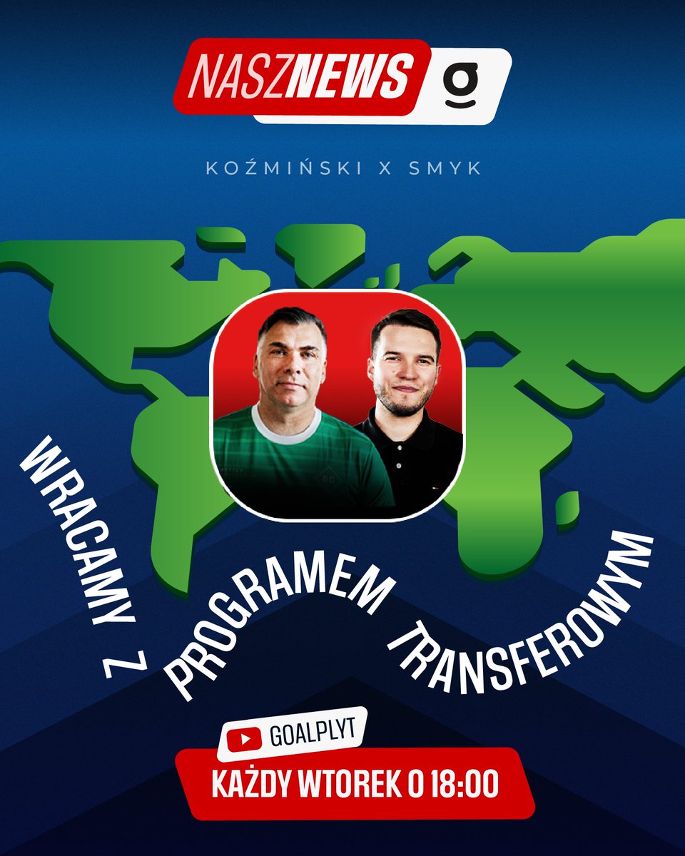 Damian Smyk (@d_smyk) on Twitter photo Wraca NASZ NEWS 🔜
Wtorki, 18:00.
Doniesienia transferowe, analizy, łączenia. Mamy <a href="/UEFAComPiotrK/">Piotr Koźmiński</a> i nie zawahamy się go użyć.
Odpowiadając na pytania "czy będzie coś o klubie X, Y i Z?" - tak, pewnie będzie. Wraca NASZ NEWS 🔜
Wtorki, 18:00.
Doniesienia transferowe, analizy, łączenia. Mamy <a href="/UEFAComPiotrK/">Piotr Koźmiński</a> i nie zawahamy się go użyć.
Odpowiadając na pytania "czy będzie coś o klubie X, Y i Z?" - tak, pewnie będzie.