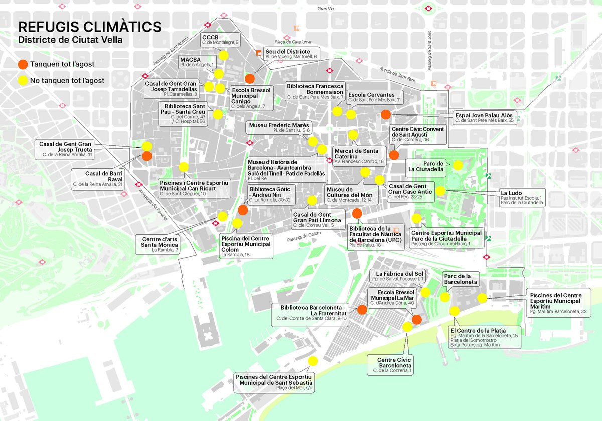 aavvbarceloneta's tweet image. Adjuntem informació en relació amb els refugis climàtics del Districte de Ciutat Vella, espais on protegir-se de la calor o fred excessiu.

Més informació:
barcelona.cat/barcelona-pel-…
