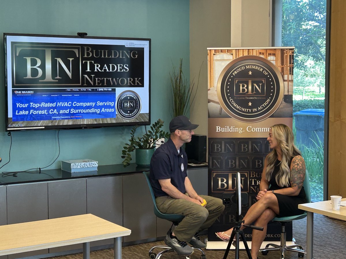 Affinity24's tweet photo. @BuildTradeNet (BTN) OC South! 💼🔧

🎤 Foreman Johnny Bryant (@aslelectricoc) interviewed Rebecca Rodeick from @OneSeasonAir—admin powerhouse behind their HVAC success.

🪟 Guests Rose &amp; Al Mendoza of @OpeningActWF shared their family business story: window fashion done right! https://t.co/JuZm5CMS4D