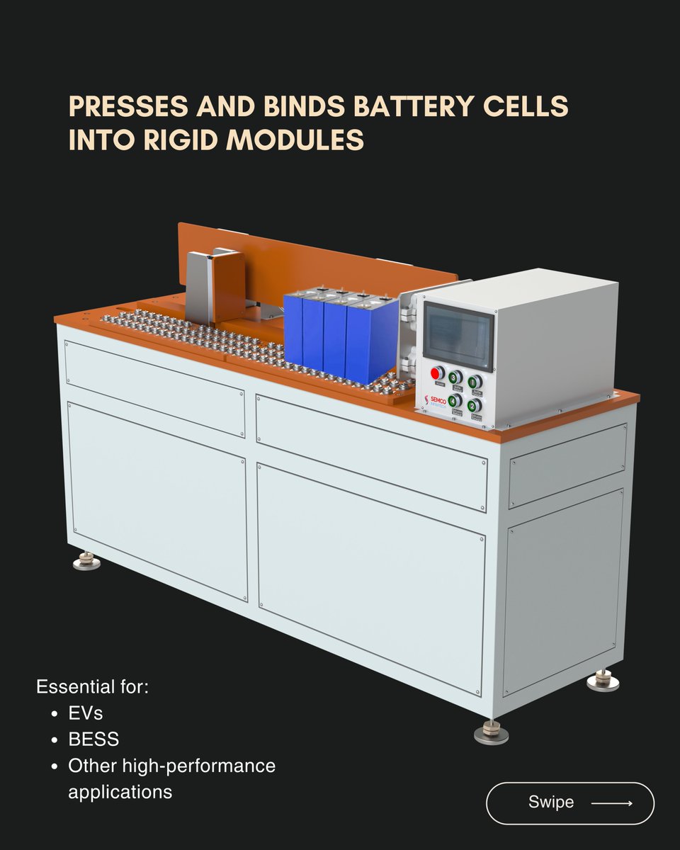 semcoinfratech's tweet image. Precision in Every Press — Meet the Semco Battery Extrusion Machine!

From tightly binding prismatic cells to forming rigid #batterymodules, this machine is built for efficiency, stability, and scale. Discover the future of battery production today.

Contact us: +91-8920681227