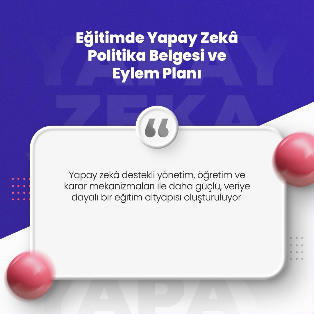 Yapay zekâ destekli yönetim, öğretim ve karar mekanizmaları ile daha güçlü, veriye dayalı bir eğitim altyapısı oluşturuluyor.

#EğitimdeYapayZekâ