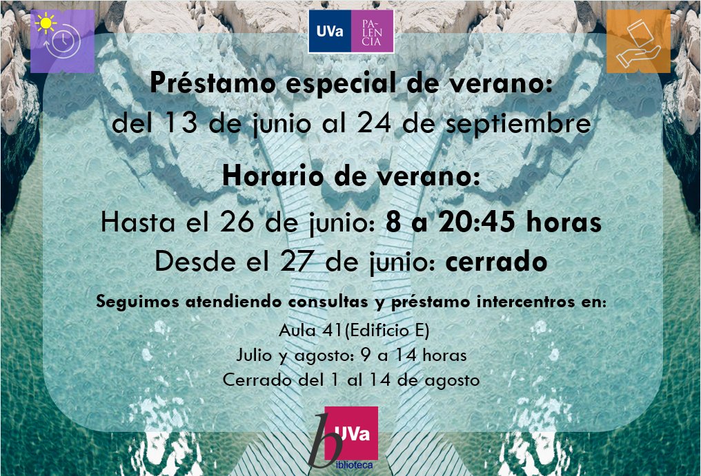 📢AVISO DE CIERRE DE LA BIBLIOTECA POR OBRAS‼️
📆Desde el 27-junio en adelante

Puedes llevarte libros en préstamo antes de ese día y beneficiarte del préstamo de verano
El personal de biblioteca atenderá devoluciones en Edificio E
Más info👇
bibliotecayutera.blogs.uva.es/2025/06/17/cie…
<a href="/UVaPalencia/">UVa Campus de Palencia</a>