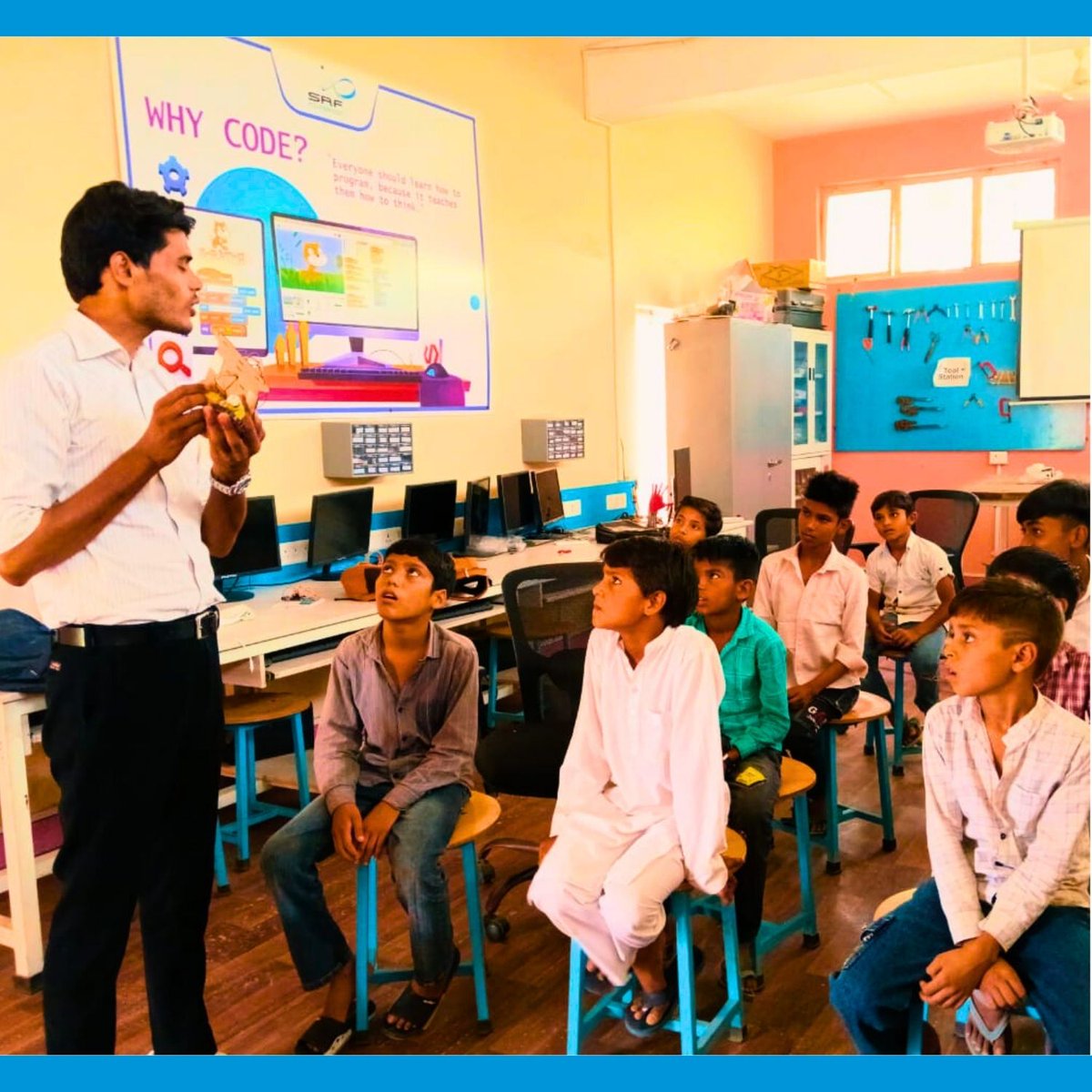 Under the Rural Education Program, students from 7 govt schools in Mewat are solving real-world problems using Arduino and coding. Through Tinker Labs &amp; InnoSTEAM Hubs, they’re exploring AI, climate tech &amp; teamwork—building confidence &amp; 21st-century skills. #SRFFoundation