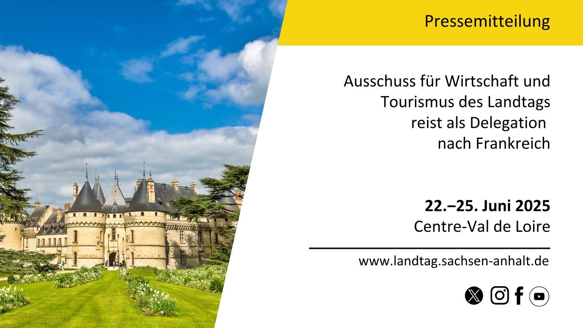 Neuigkeiten aus dem Landtag von #SachsenAnhalt.
Zur Pressemitteilung: tinyurl.com/DelegFrance

#ltlsa #CentreValdeLoire #Frankreich #Partnerschaft
