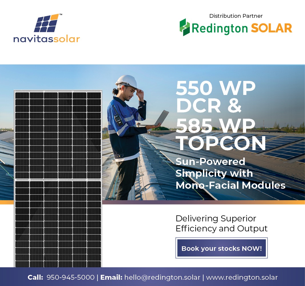 Redington_solar's tweet image. Power your projects with Navitas Solar’s 550 WP DCR &amp;amp; 585 WP TOPCon mono-facial modules – designed for high output &amp;amp; long-term performance.
Get them via Redington Solar – trusted delivery, cutting-edge tech.
Book now!
#NavitasSolar #RedingtonSolar #SolarModules #CleanEnergy