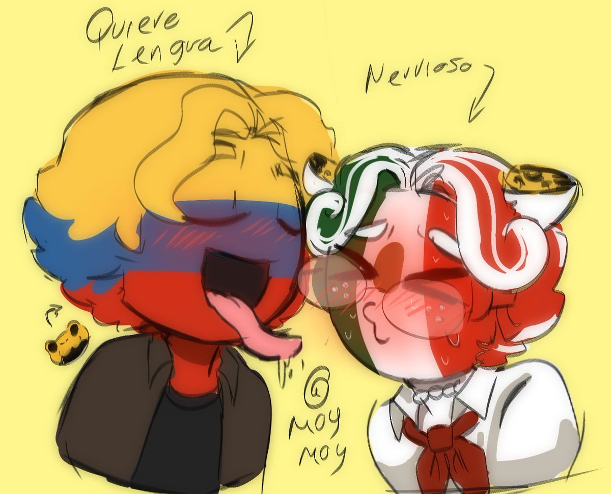 🇨🇴🇲🇽💕💞(colombia es un Phyllobates terribilis o rana venenosa amarilla por eso la lengua xb)
#CountryHumans