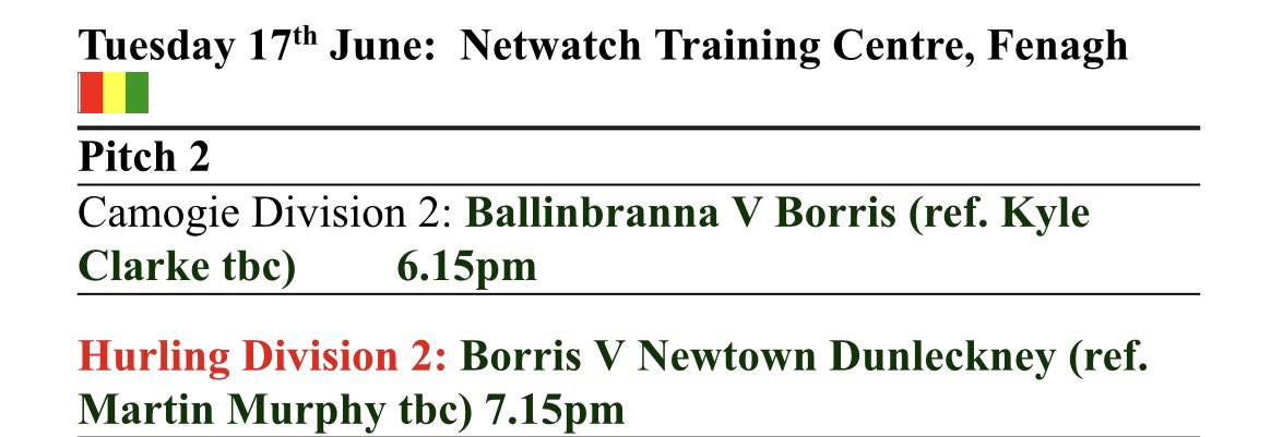 CnamB Ceatharlach (@cnambcarlow) on Twitter photo Reminder that our division 2 finals take place this evening in Fenagh. Admission is €5, cash only! Best of luck to all schools taking part!
<a href="/CnmBLaighean/">CnmB Laighean</a> <a href="/cnambnaisiunta/">Cumann na mBunscol</a> <a href="/CamogieCarlow/">Carlow CountyCamogie</a> <a href="/Carlow_GAA/">Carlow GAA</a> <a href="/BorrisNS/">Borris NS</a> <a href="/BallinabrannaS/">Ballinabranna NS</a> Reminder that our division 2 finals take place this evening in Fenagh. Admission is €5, cash only! Best of luck to all schools taking part!
<a href="/CnmBLaighean/">CnmB Laighean</a> <a href="/cnambnaisiunta/">Cumann na mBunscol</a> <a href="/CamogieCarlow/">Carlow CountyCamogie</a> <a href="/Carlow_GAA/">Carlow GAA</a> <a href="/BorrisNS/">Borris NS</a> <a href="/BallinabrannaS/">Ballinabranna NS</a>