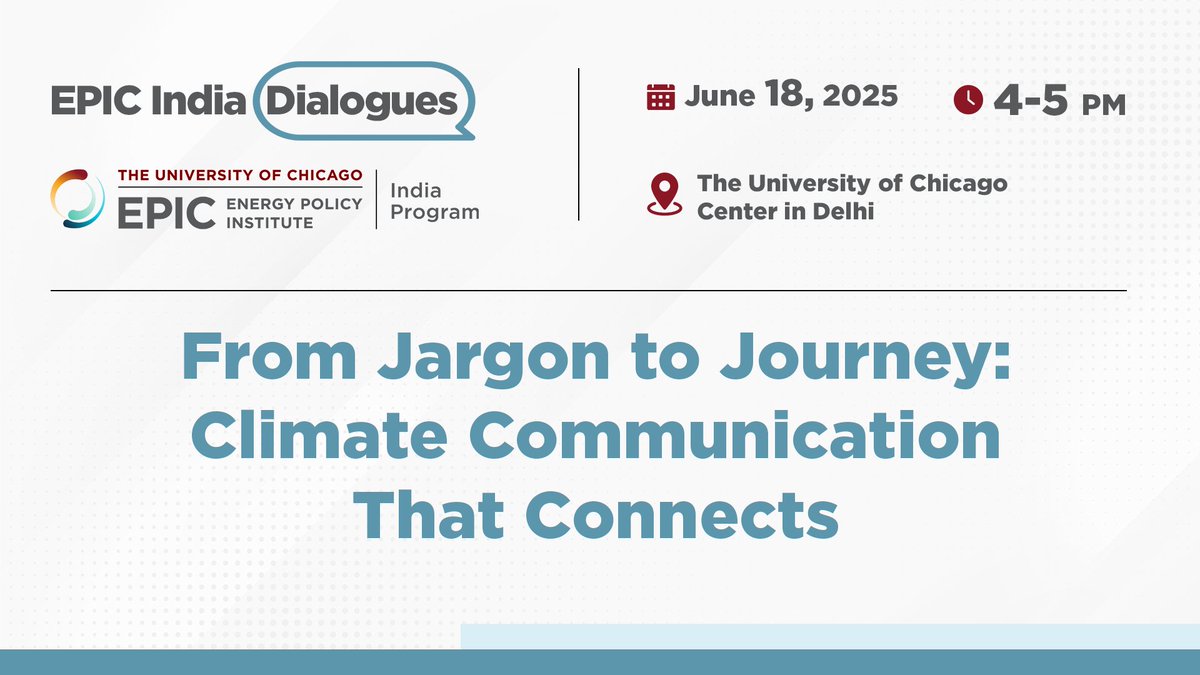 UChicago EPIC India (@epic_india) on Twitter photo 1 day to go!
RSVP now to our #EPICIndiaDialogue at the UChicago Center in Delhi tomorrow at 4 PM!
In conversation with <a href="/andy_uhler/">Andy Uhler</a> and <a href="/AshirbadRaha/">Ashirbad S Raha</a> on the nuances of crafting effective climate communication that would create impact!
epic.uchicago.in/epic-dialogue-… 1 day to go!
RSVP now to our #EPICIndiaDialogue at the UChicago Center in Delhi tomorrow at 4 PM!
In conversation with <a href="/andy_uhler/">Andy Uhler</a> and <a href="/AshirbadRaha/">Ashirbad S Raha</a> on the nuances of crafting effective climate communication that would create impact!
epic.uchicago.in/epic-dialogue-…
