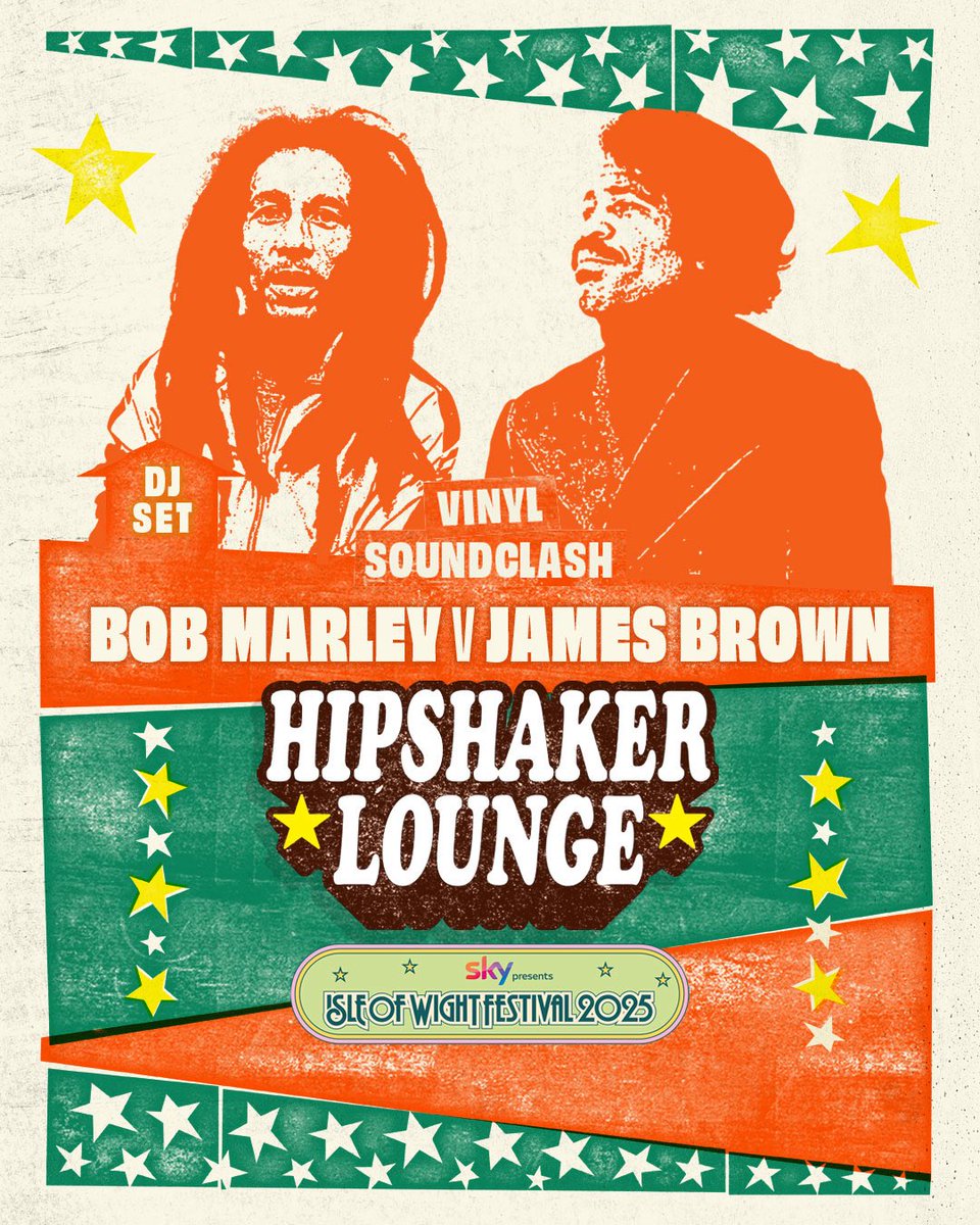 We’re doing a couple of short Vinyl Soundclash sessions at Sky presents the Isle of Wight Festival 2025 … music legends going head to head … on vinyl of course 😁
<a href="/IsleOfWightFest/">Isle of Wight Festival</a> 
Thursday 19.45 - Bowie v Prince 
Friday 17.00 - Bob Marley v James Brown

#skyxiow #IOW2025