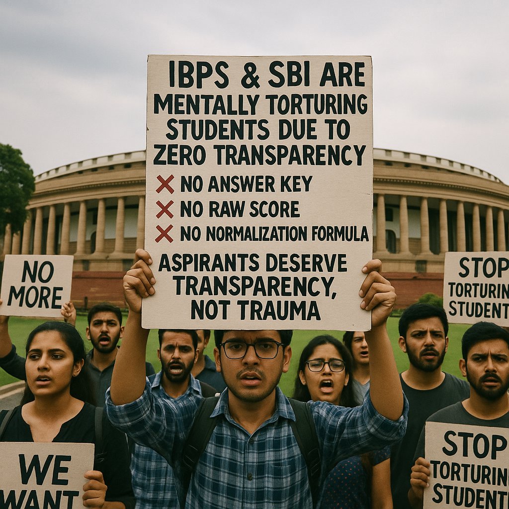 RUPAMDe121101's tweet photo. IBPS &amp; SBI are mentally torturing students due to zero transparency.
❌ No answer key
❌ No raw score
❌ No normalization formula
We want job not trauma,not trauma.@FinMinIndia @PMOIndia please help us @TheLallantop
#unfairIBPS​ #releaseanswerkey​ #releaserawscore​ @dhruv_rathee https://t.co/LosPN2P0Cz
