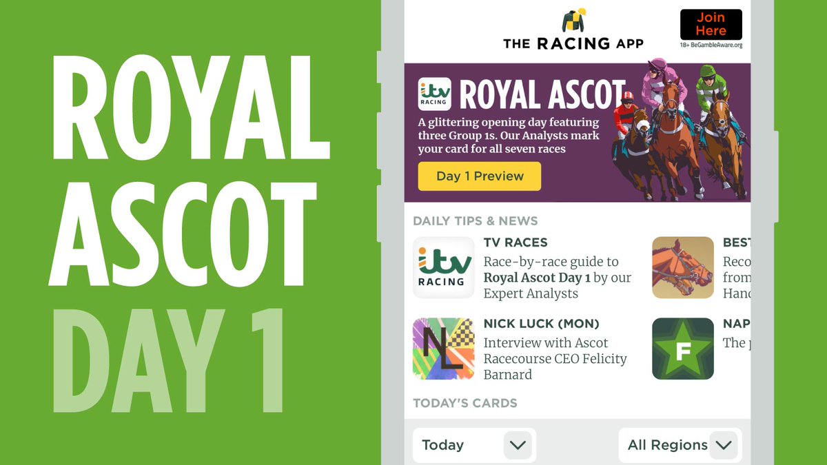 👑Royal Ascot - Day 1👑
Three Group 1s on the opening day with the St James’s Palace Stakes (4:20) vying for race of the week as UK, Irish and French Guineas winners line up in a thrilling clash. Don't miss our Analysts' Verdicts for all seven races. bit.ly/The-Racing-App