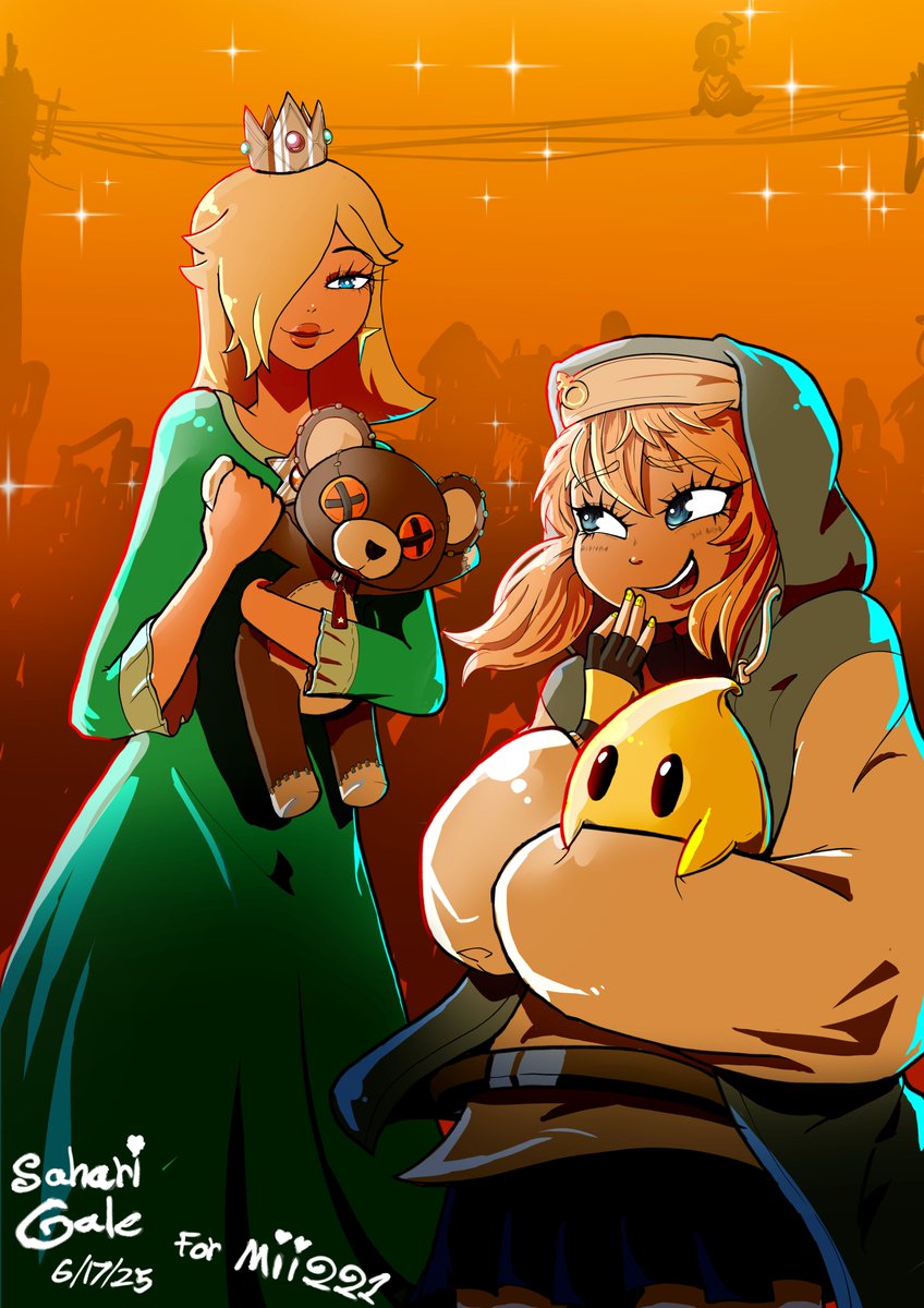 Commission for a viewer and fellow streamer ImagineMii221, And trying to get that VGEN CODE BABY! Bridget and Rosalina really look far too cute together! 
#VGenCode
#GUILTYGEAR  #guiltygearfanart