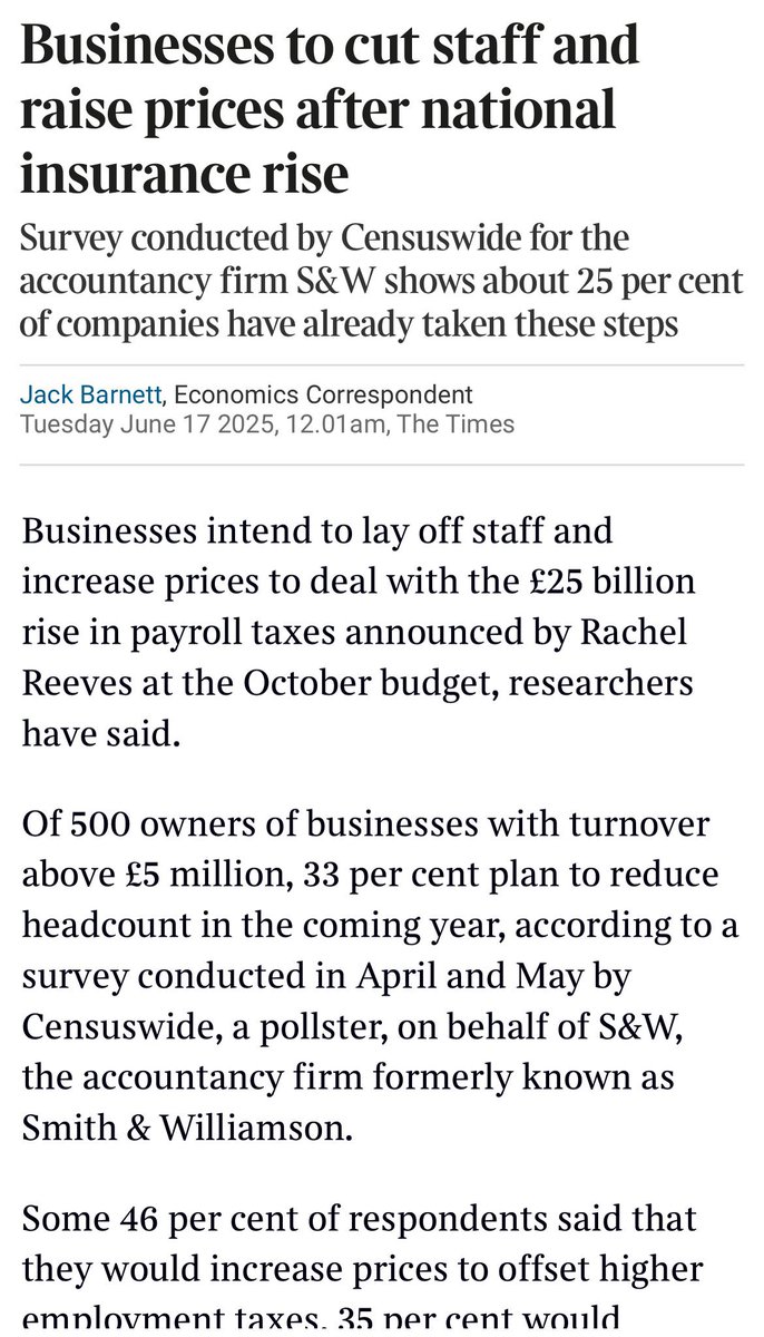 A lot of speculation about future tax rises and u-turns. If any tax hike should be reconsidered it’s the NIC change on the threshold which is the most regressive tax increase I’ve seen and which has seen 100,000 job losses already in hospitality and a freeze on investment cuts