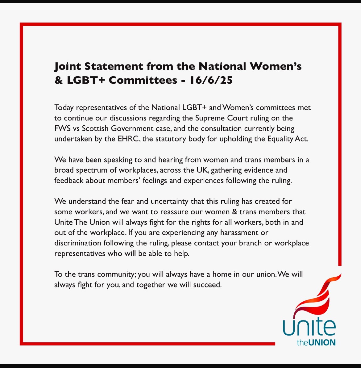 UniteEqualities's tweet image. We have a proud history of working in solidarity, with support and respect, and this will continue as we ensure that the rights of all workers are protected.