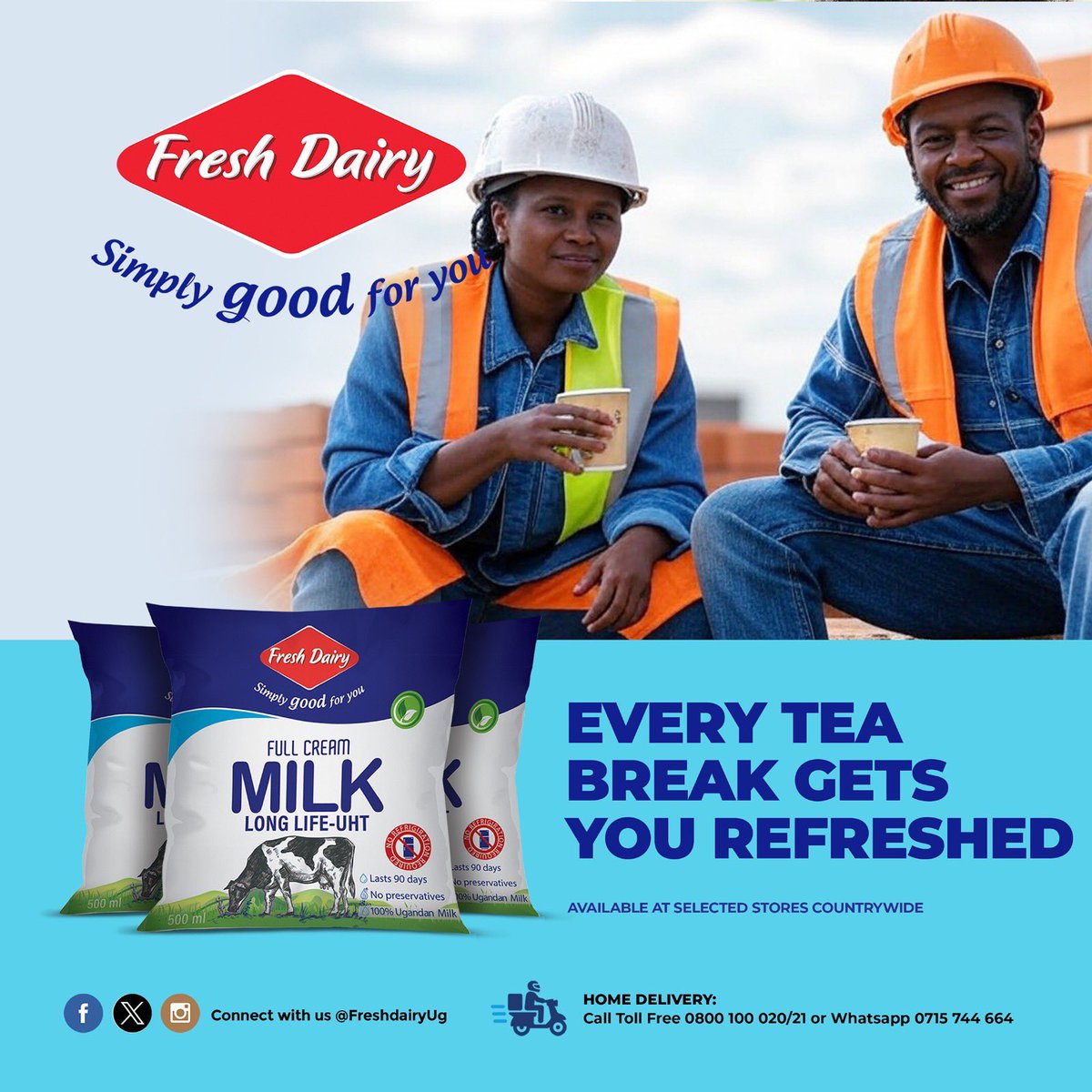 📍Team work uplifts productivity. Enjoy team-time with #FreshDairy’s long-life UHT milk, great tea/coffee companion at work.
📲For orders, call 0800 100 020/21 or WhatsApp 0715 744 664 accessible countrywide
<a href="/DDAUganda/">Dairy Development Authority</a> <a href="/ChefMutale/">ChefMichaelMutale</a> <a href="/AtiiandKatiLtd/">Atii and Kati</a>