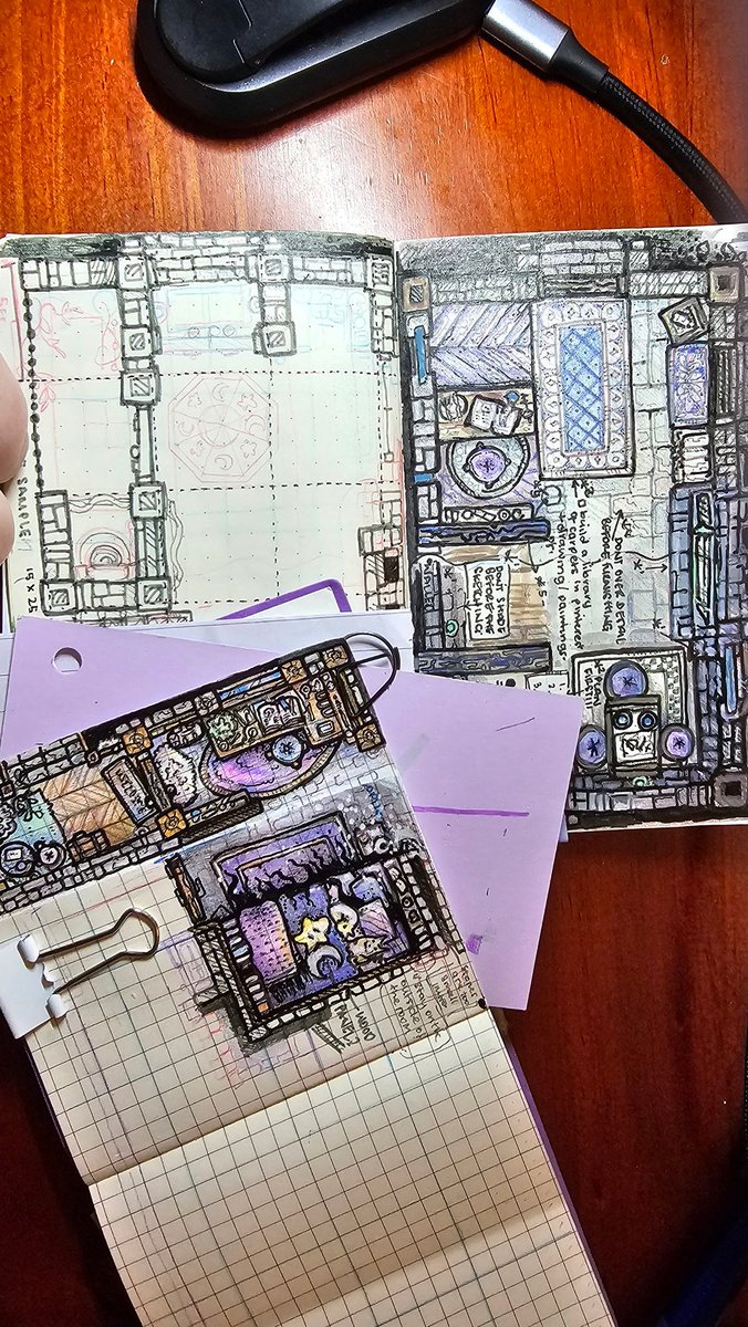 Still bumping around the dungeons. Attempting to work at a larger more 5ft = 1in.. just doodles of my cozy homebase..