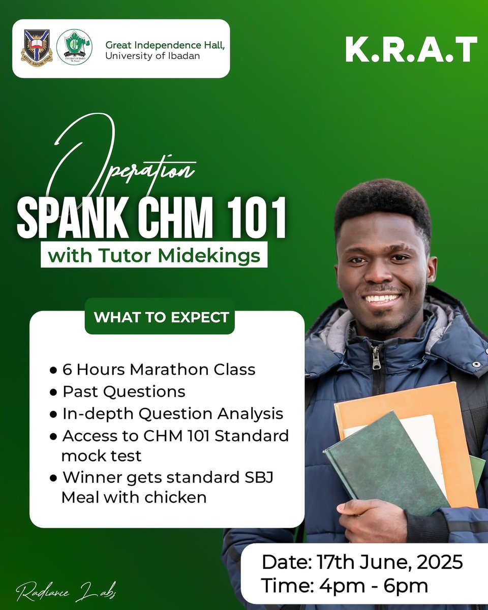 katangarepublic's tweet photo. π’βΌοΈ CHM 101 Tutorial Today! ππ§ͺ
Join K.R.A.Tβs Operation Spank CHM 101:
β
6-hour class
β
Past Qs review
β
Mock test (Top scorer wins FREE SBJ!)
π 4 PM | π INDY JCR
Donβt miss out! Join here: π https://t.co/e9aKjNSokA
#CHM101 #UIbadan #IndyJCR #ExamPrep #TeamAltruism https://t.co/iugW44wpx6