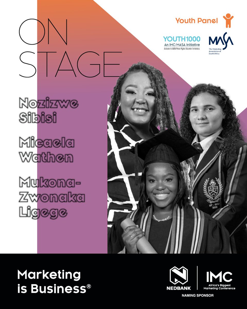 Hear the future speak! Nedbank's Khensani Nobanda hosts marketing's rising stars Micaela Wathen (University of Pretoria), Nozizwe Sibisi (University of Johannesburg), &amp; Mukona Ligege (AAA School of Advertising) at the 2025 Nedbank IMC Conference: bit.ly/40u39wt