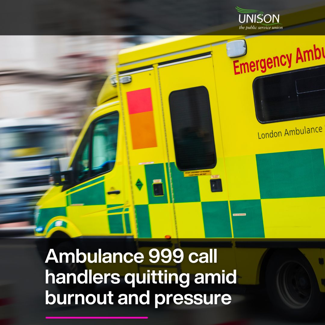 unisontheunion's tweet photo. NHS 999 staff are quitting and suffering burnout due to the relentless pressure of calls, sometimes involving patients dying before ambulances can reach them.

NEW report: https://t.co/0lexfB1vs9 https://t.co/Tud4W2RCQ5
