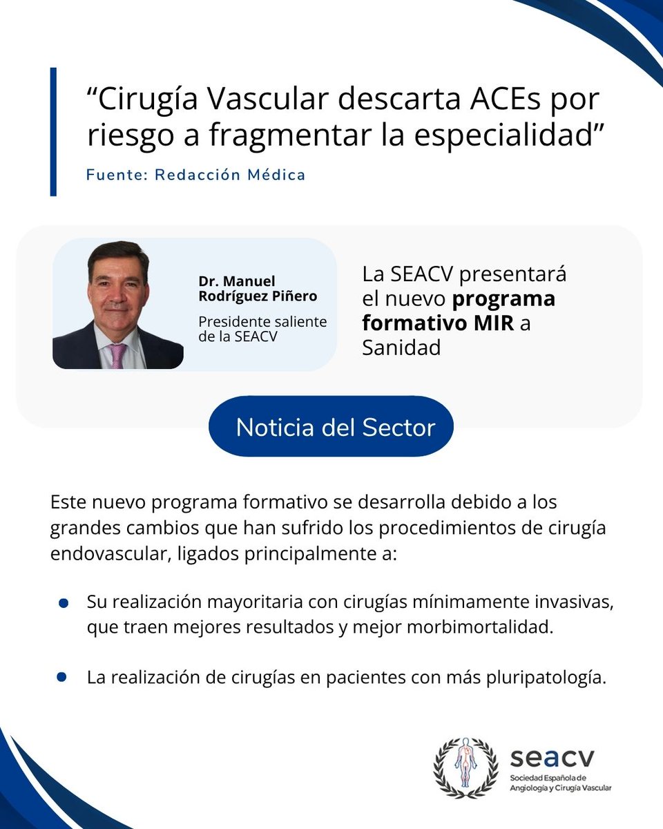 🔍 Nueva entrevista realizada a nuestro presidente saliente de la #SEACV, Manuel Rodríguez Piñero, donde habla del programa formativo #MIR que se presentará a Sanidad en estos meses. 

No te pierdas la entrevista completa ➡️ redaccionmedica.com/secciones/medi… 

#programaformativoMIR