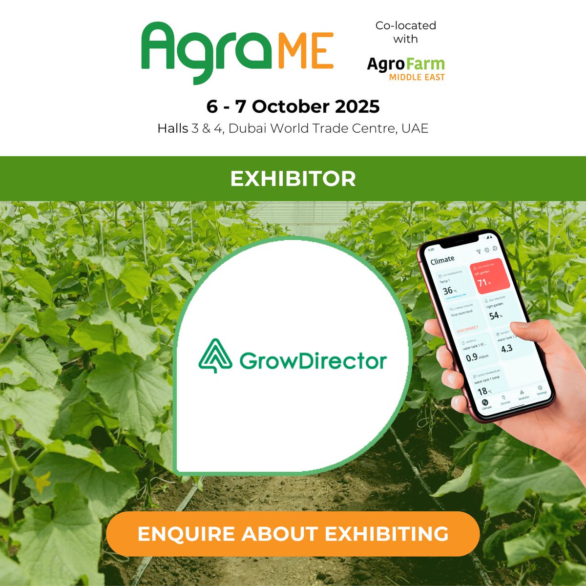 🚨 Exhibitor Spotlight: GrowDirector

Leading the way in climate control tech, their modular system boosts yields, cuts labour and streamlines greenhouse and indoor farming.

See them in action at AgraME 2025.

👉 Book your stand: shorturl.at/r9Kar

#AgraME #horticulture