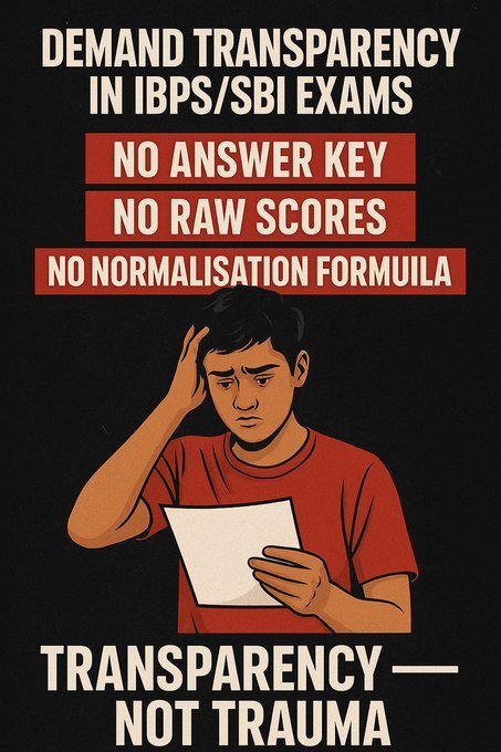 Swayamjeet5's tweet photo. IBPS Aspirants are NOT asking for luxury. We are asking for BASIC FAIRNESS.
Biased Normalisation
Zero Transparency
Mains in multiple shifts = UNFAIR
We deserve a level playing field
#unfairIBPS #wedeservetransparency
#releaseanswerkey
#releaserawscore #givenomalisedscore https://t.co/3yUsBfGABl
