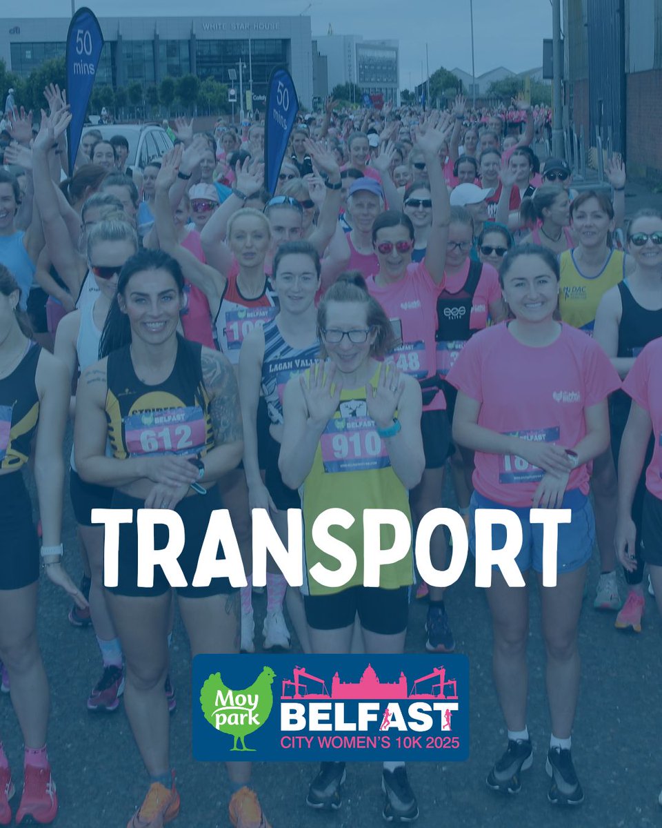 🚗 Transport advice for the 2025 Moy Park Belfast City Women’s 10k ✨
🚌 G2 Glider from City Centre to Titanic Quarter
🚆 Train to Titanic Qtr via Lanyon or Grand Central
ℹ️ Journey planner on translink.co.uk or app
🚫 No free parking – see: belfastcity10k.com/race-info/Park…