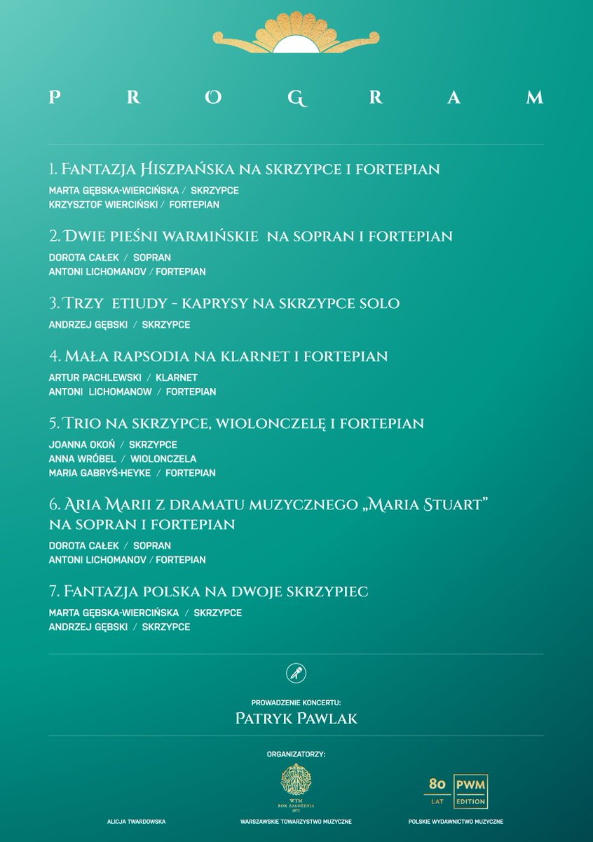 Polskie Wydawnictwo Muzyczne (@pwmedition) on Twitter photo Dziś o godz. 18:00 w Warszawie (ul. Morskie Oko 2) odbędzie się koncert z okazji 95. urodzin Romualda Twardowskiego 🎶
Szczegóły 👉 tiny.pl/jt5cx4-5 Dziś o godz. 18:00 w Warszawie (ul. Morskie Oko 2) odbędzie się koncert z okazji 95. urodzin Romualda Twardowskiego 🎶
Szczegóły 👉 tiny.pl/jt5cx4-5