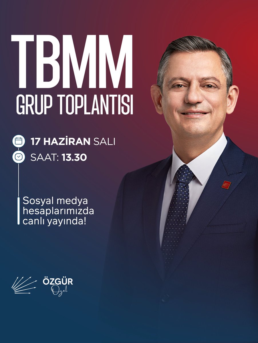 Genel Başkanımız Sayın Özgür Özel, partimizin haftalık TBMM grup toplantısında konuşacak.

🗓️ 17 Haziran Salı
⏰ 13.30