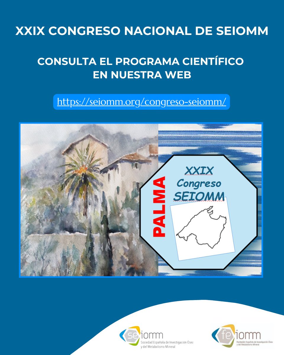 seiomm's tweet image. Programa científico del Congreso SEIOMM 2025
Consulta todos los detalles del XXIX Congreso Nacional de SEIOMM en Palma de Mallorca.
📅 Del 5 al 7 de noviembre
📍 Palacio de Congresos de Palma
📄 Programa científico disponible en nuestra web
🔗 seiomm.org/congreso-seiom…
#FEIOMM