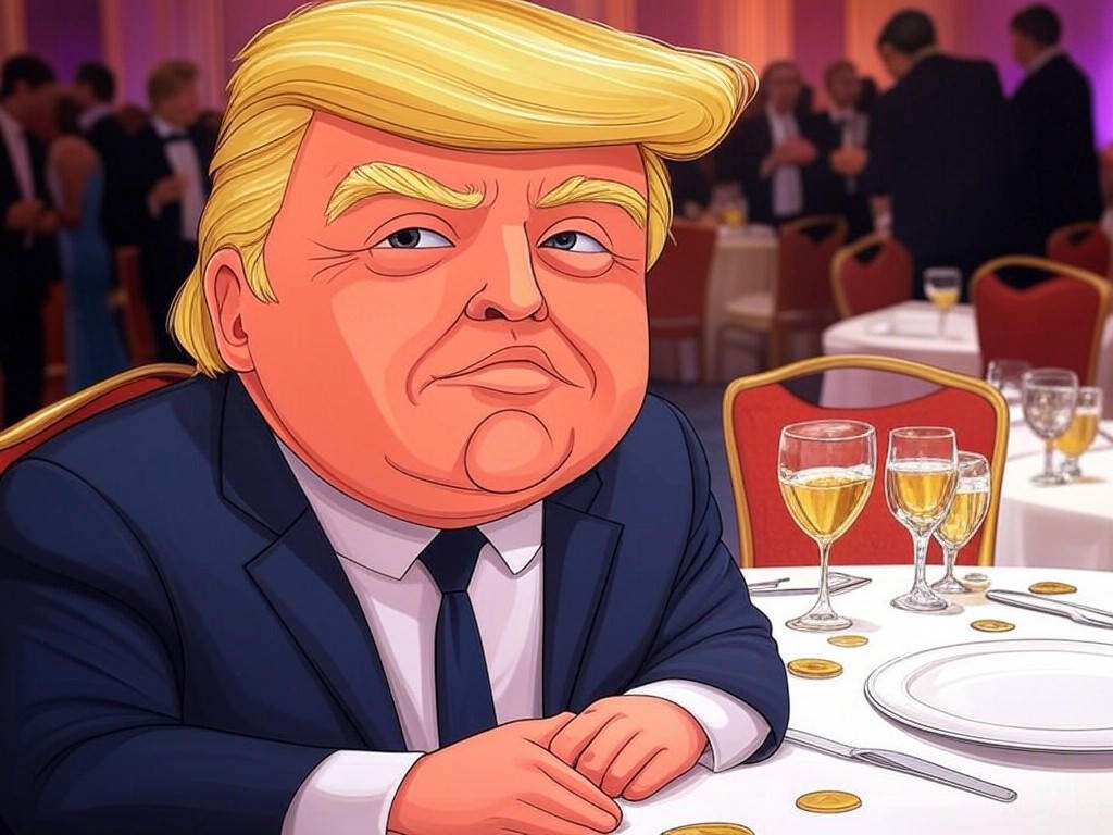BidZid80's tweet image. Feast with the demagogue, dine with the dollar. Trump's meme coin gala: where coins talk louder than policy. For sale: access to power, a meal fit for sycophants.

#PoliticalMerch #CoinDineDivide
