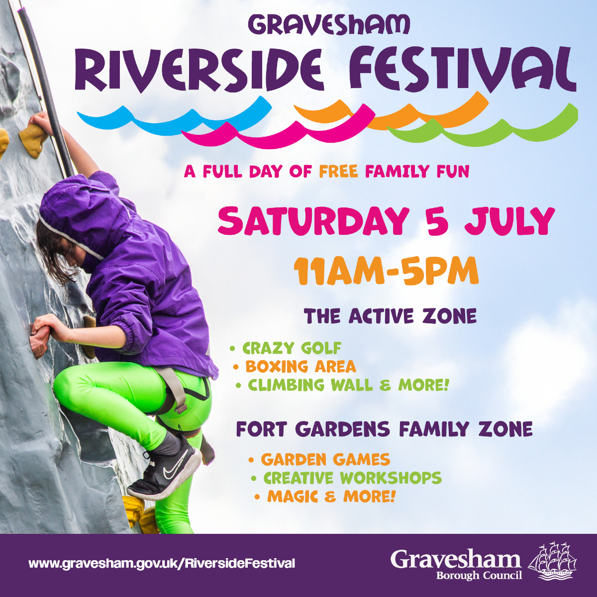 ⭐ RIVERSIDE FESTIVAL ⭐ 
⏱️ Saturday 5th of July
      11am till late
 
🪩 Come down to Gravesend’s Riverside for a day of Family Fun!
🪩 Live Music – Family Activities – Food and Beverage – Local Stalls

 🎉 Don't miss Out

gravesham.gov.uk/riversidefesti…