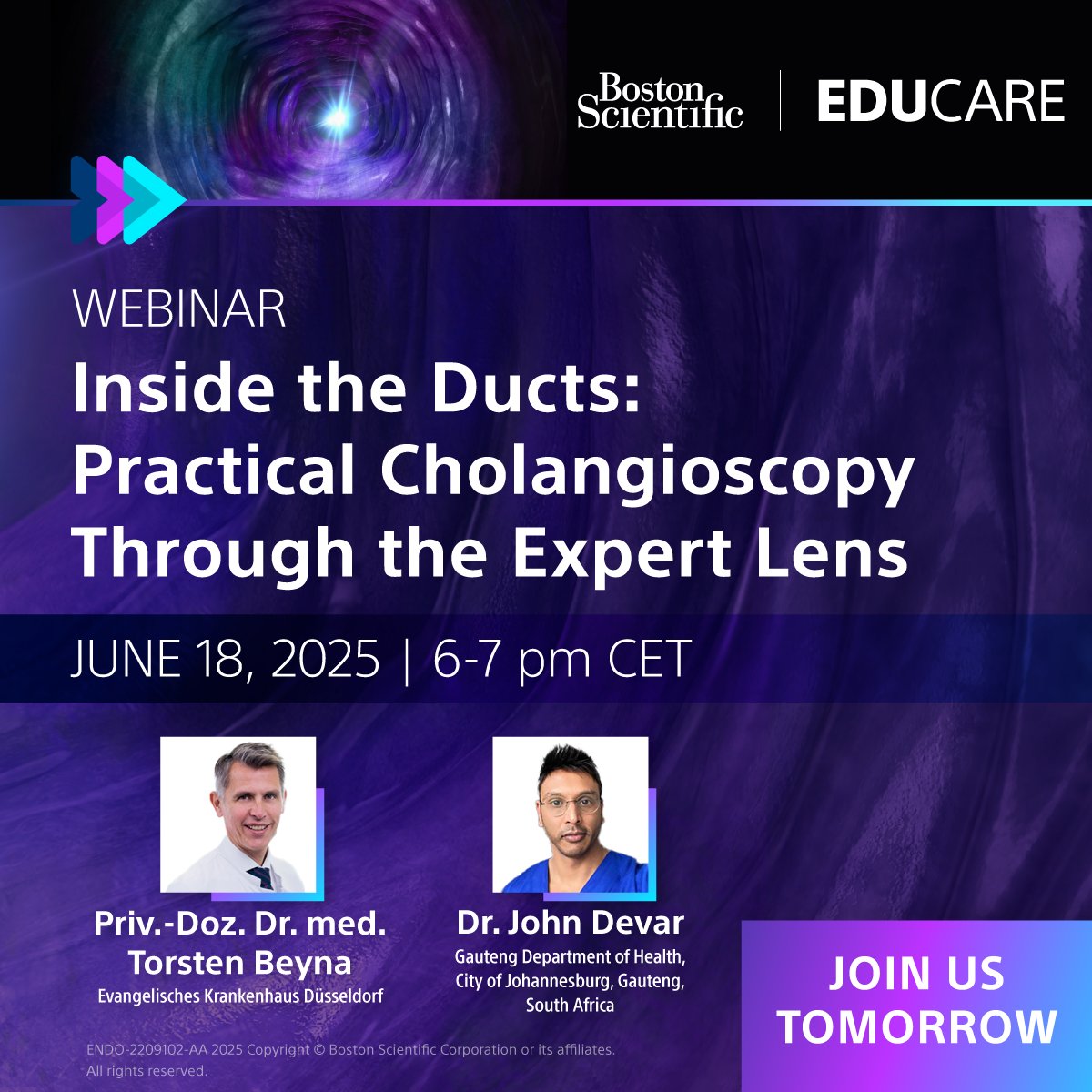 📅 Our exclusive webinar on the evolving role of #cholangioscopy is tomorrow!​
Gain insights from experts Dr. Torsten Beyna and Dr. John Devar on diagnostic and therapeutic #cholangioscopy applications, success indicators, and useful techniques.​
Join now: bsci-nm.zoom.us/webinar/regist…