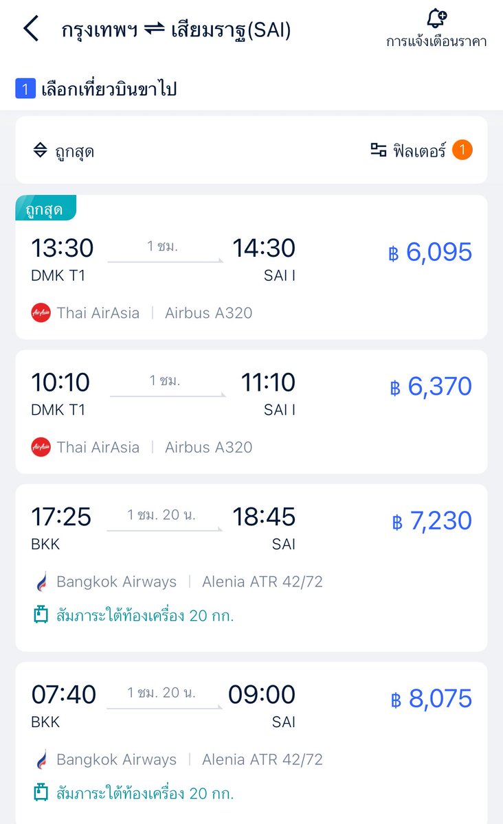 📈ดูเหมือนราคาตั๋วเครื่องบิน กรุงเทพฯ-เสียมราฐ จะเริ่มสูงขึ้นอย่างมีนัยยะสำคัญ ปกติไป-กลับแบบไม่ได้จองล่วงหน้านานตก 5 พันกว่า 

น่าจะเป็นภาพสะท้อนถึงความต้องการในการเดินทางที่สูงขึ้น เพราะราคาขึ้นตามขั้นบันได

ส่วนพนมเปญ ยังไม่เพิ่มขึ้นเท่าไหร่ ไป-กลับ 3 พันกว่ายังมี