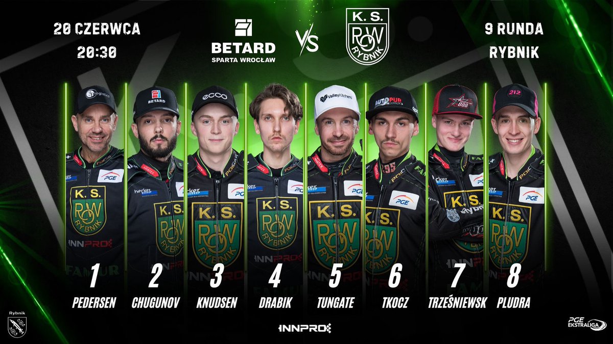 Przedstawiamy skład awizowany na piątkowy mecz z zespołem <a href="/WTSSparta/">WTS Sparta Wroclaw</a> 🏁

🟢⚫️ #ROWRybnik #YNOROW #INNPRO #WpadnijDoROWu #PGEEKstraliga #speedway