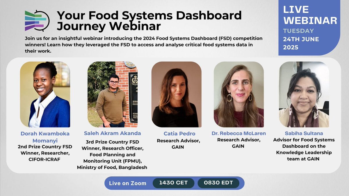 Meet the speakers &amp; winners of our upcoming Data to Decisions webinar!

📊 Discover how the Food Systems Dashboard is helping turn data into real impact for healthier, more sustainable food systems.

🔗 More info: bit.ly/444Tdeo

📝 Register: bit.ly/3SShMpQ