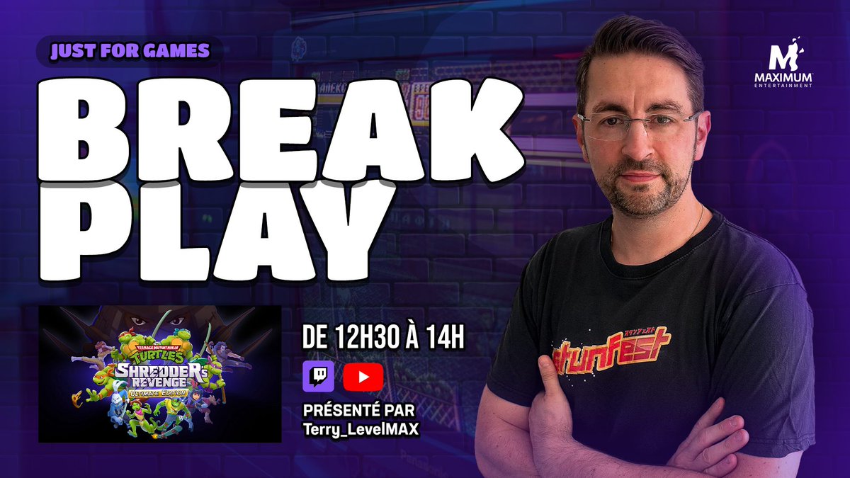 Terry_LevelMAX's tweet photo. RDV à 12h30 sur la chaine de @MaxEnt_FR pour un #BreakPlay bagarre de rue !! Avec un concours une clé d'un jeu surprise à gagner durant le live !!
#TeenageMutantNinjaTurtlesShreddersRevengeUltimateEdition
Twitch : https://t.co/IhgwNkeDGl
Youtube : https://t.co/tHando68XU https://t.co/mpL8RpSRRt