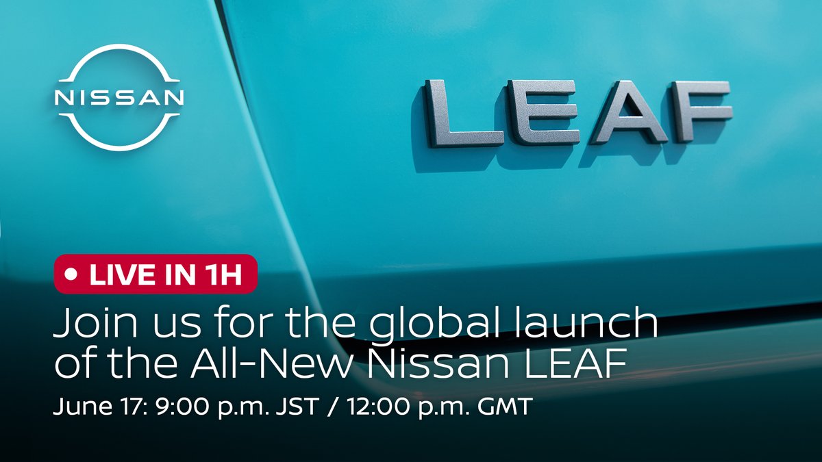 ⏰ Just 1 hour to go!
Discover how cutting-edge design and innovation seamlessly work together on the all-new Nissan LEAF! 

Click the link, settle in and get ready to see our most electrifying EV yet!  youtu.be/fvz2KnFF1a4
#Nissan #NissanLEAF #PowerToMoveYou