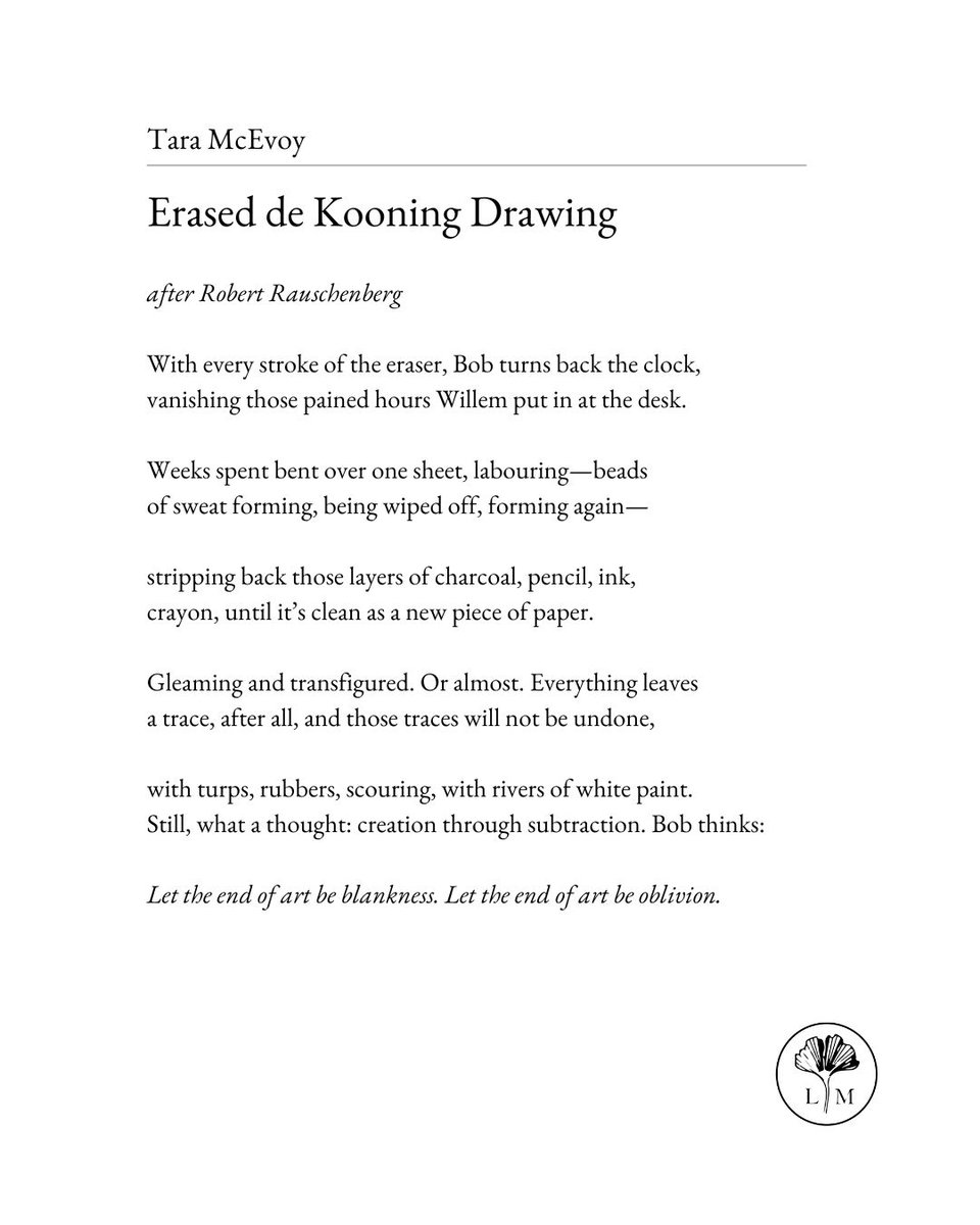 'Erased de Kooning Drawing', a poem by Tara McEvoy from our December / January 2025 issue.

Order the latest issue for more poems like this: thelondonmagazine.org/product/curren…