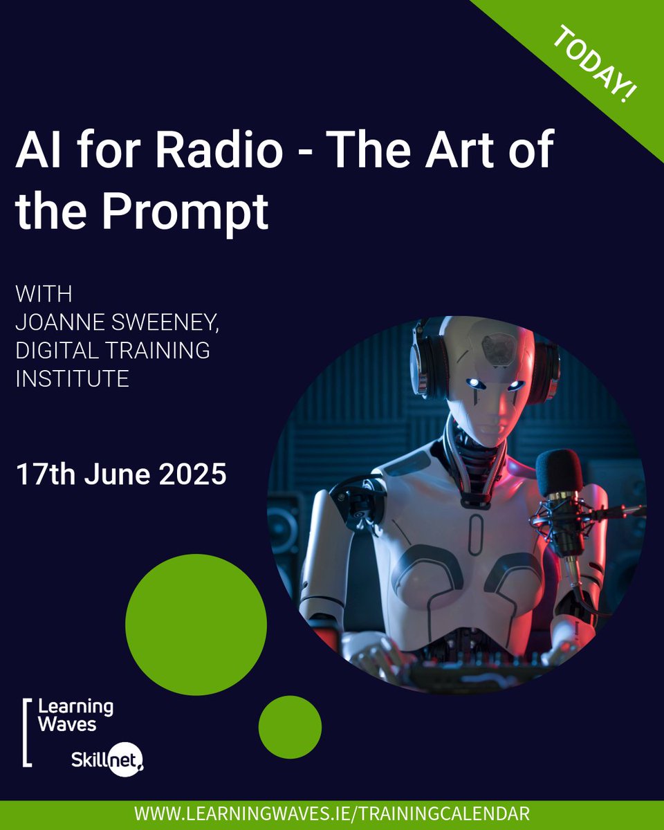 Learning Waves Skillnet (@learningwaves) on Twitter photo Kicking off Module 4 of AI for Radio: The Art of the Prompt with Joanne Sweeney, <a href="/dti_ie/">Digital Training</a>! 🤖🎙️
We're helping you stay ahead & AI-literate.
📅 Sign up for upcoming modules: learningwaves.ie/trainingcalend…
Funded by <a href="/SkillnetIreland/">Skillnet Ireland</a> & Learning Waves.
#AIforRadio Kicking off Module 4 of AI for Radio: The Art of the Prompt with Joanne Sweeney, <a href="/dti_ie/">Digital Training</a>! 🤖🎙️
We're helping you stay ahead & AI-literate.
📅 Sign up for upcoming modules: learningwaves.ie/trainingcalend…
Funded by <a href="/SkillnetIreland/">Skillnet Ireland</a> & Learning Waves.
#AIforRadio
