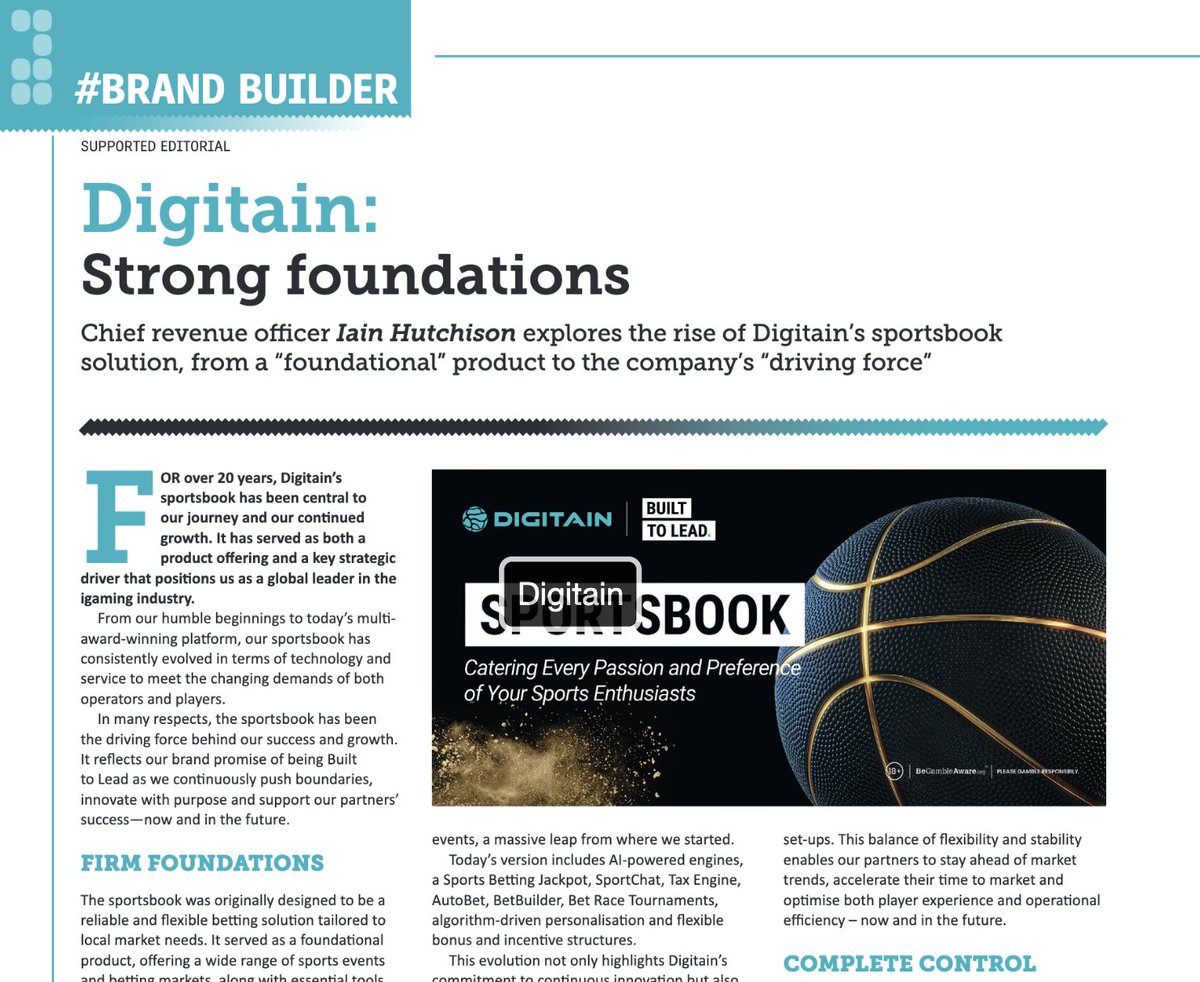 📰 In an iNTERGAMINGi Brand Builder, <a href="/Digitain/">Digitain</a> chief revenue officer talks explores the rise of the company's sportsbook.

Read here in iNTERGAMINGi Issue 3: ow.ly/tffr50W1tjB

To be included in a future issue e-mail info@intergame.ltd.uk