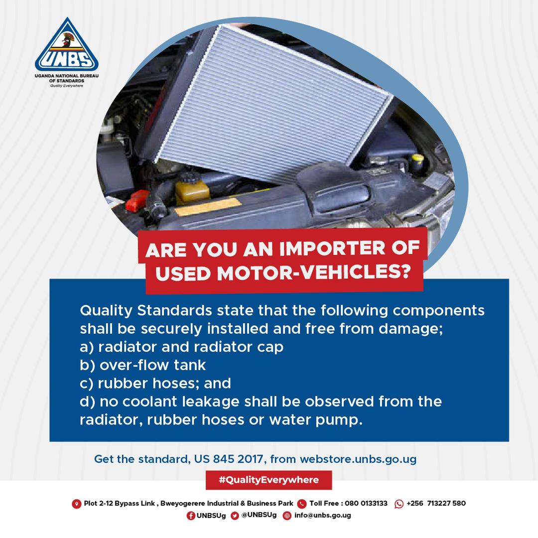 Engine cooling system

Quality Standards state that the following components shall be securely installed and free from damage;
a) radiator and radiator cap
b) over-flow tank
c) rubber hoses; and
d) No coolant leakage shall be observed from the radiator, rubber hoses or water
